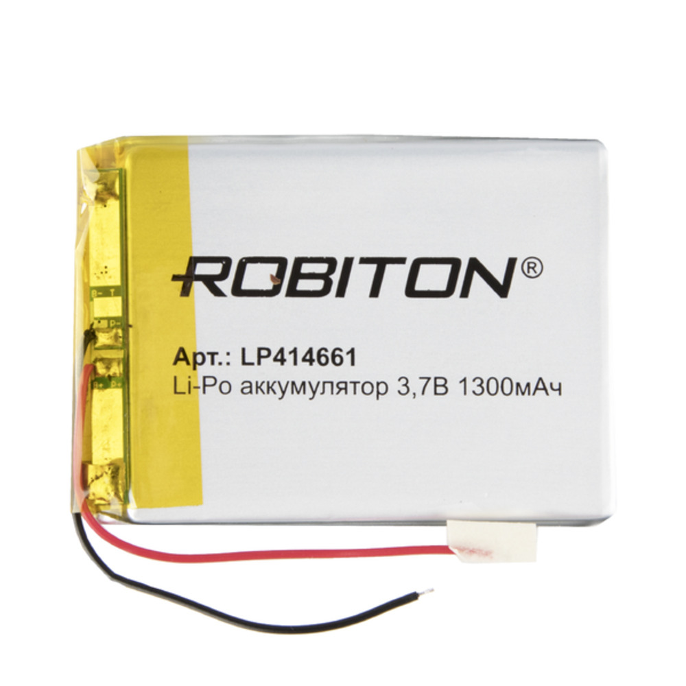 Аккумулятор ROBITON LP 414661, Li-Pol, 3.7 В, 1300 мАч, призма со схемой защиты, LP 414661
Аккумулятор ROBITON LP 414661, Li-Pol, 3.7 В, 1300 мАч, призма со схемой защиты, LP 414661