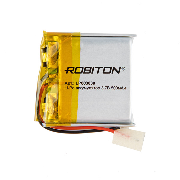 Аккумулятор ROBITON LP 603030, Li-Pol, 3.7 В, 500 мАч, призма со схемой защиты РК1, LP 603030
Аккумулятор ROBITON LP 603030, Li-Pol, 3.7 В, 500 мАч, призма со схемой защиты РК1, LP 603030