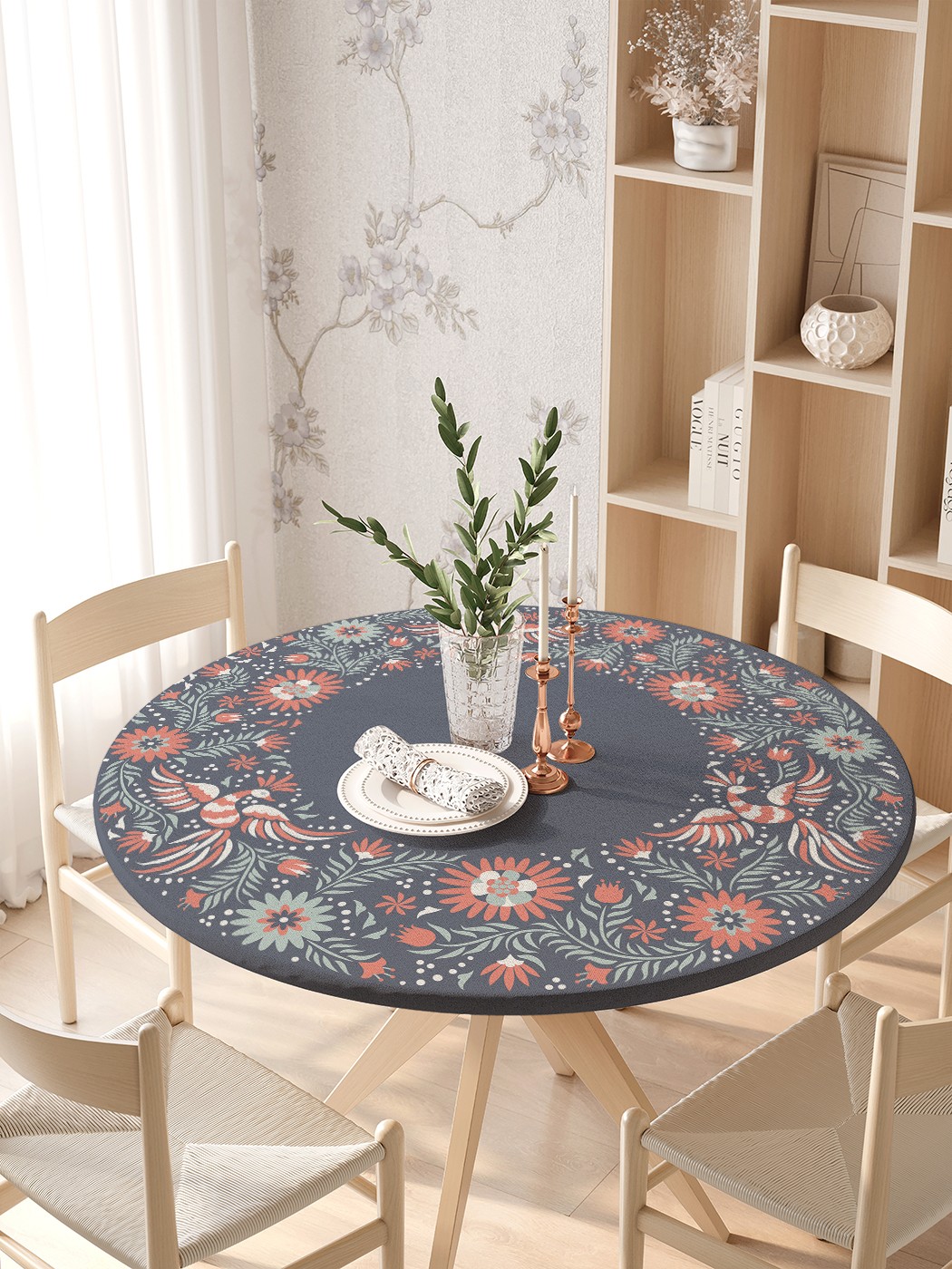 фото Круглая кухонная скатерть на резинке joyarty, на круглый стол диаметром 105-120 см