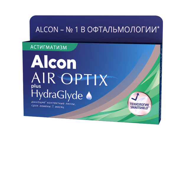 фото Контактные линзы airoptix hydraglyde for astigmatism 3 шт. pwr -2,75, cyl -0,75, axis 010