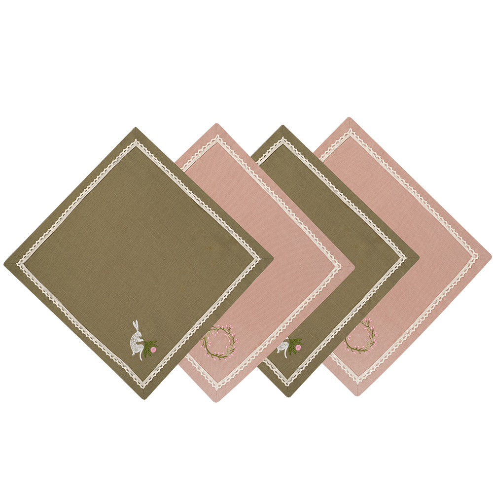 Набор салфеток столовых BELLEHOME с вышивкой Easter bunny (color), с кружевом, Розовый
Набор салфеток столовых BELLEHOME с вышивкой Easter bunny (color), с кружевом, Розовый