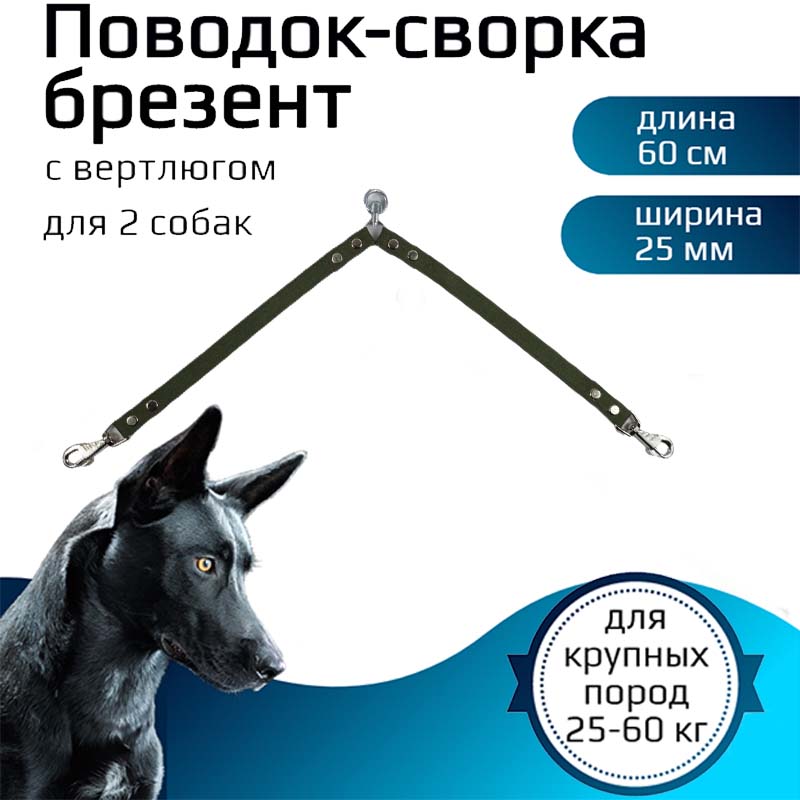 Поводок-сворка для собак Хвостатыч с вертлюгом, брезент, зеленый, 2 х 60 см х 25 мм
Поводок-сворка для собак Хвостатыч с вертлюгом, брезент, зеленый, 2 х 60 см х 25 мм