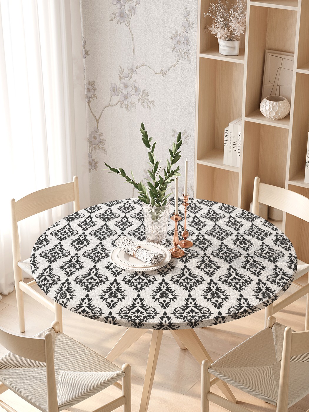 Круглая кухонная скатерть на резинке JoyArty, на круглый стол диаметром 105-120 см, Черный, Классический орнамент
Круглая кухонная скатерть на резинке JoyArty, на круглый стол диаметром 105-120 см, Черный, Классический орнамент