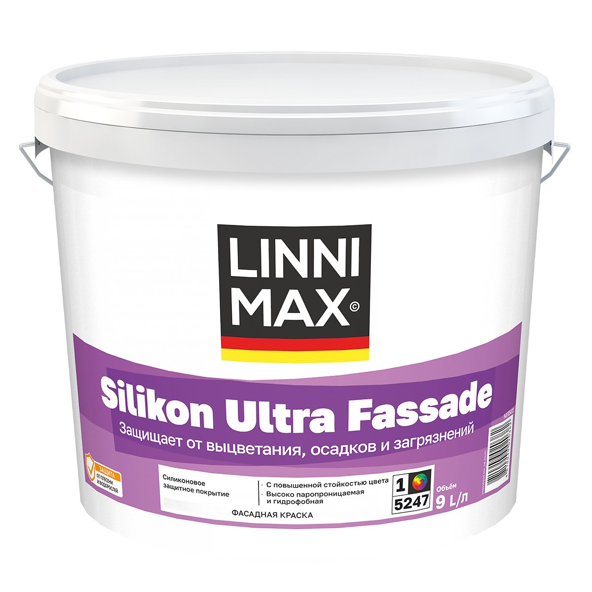 Краска фасадная силиконовая Linnimax Silikon Ultra Fassade, база 1, белая, 9 л, 274802, Белый
Краска фасадная силиконовая Linnimax Silikon Ultra Fassade, база 1, белая, 9 л, 274802, Белый