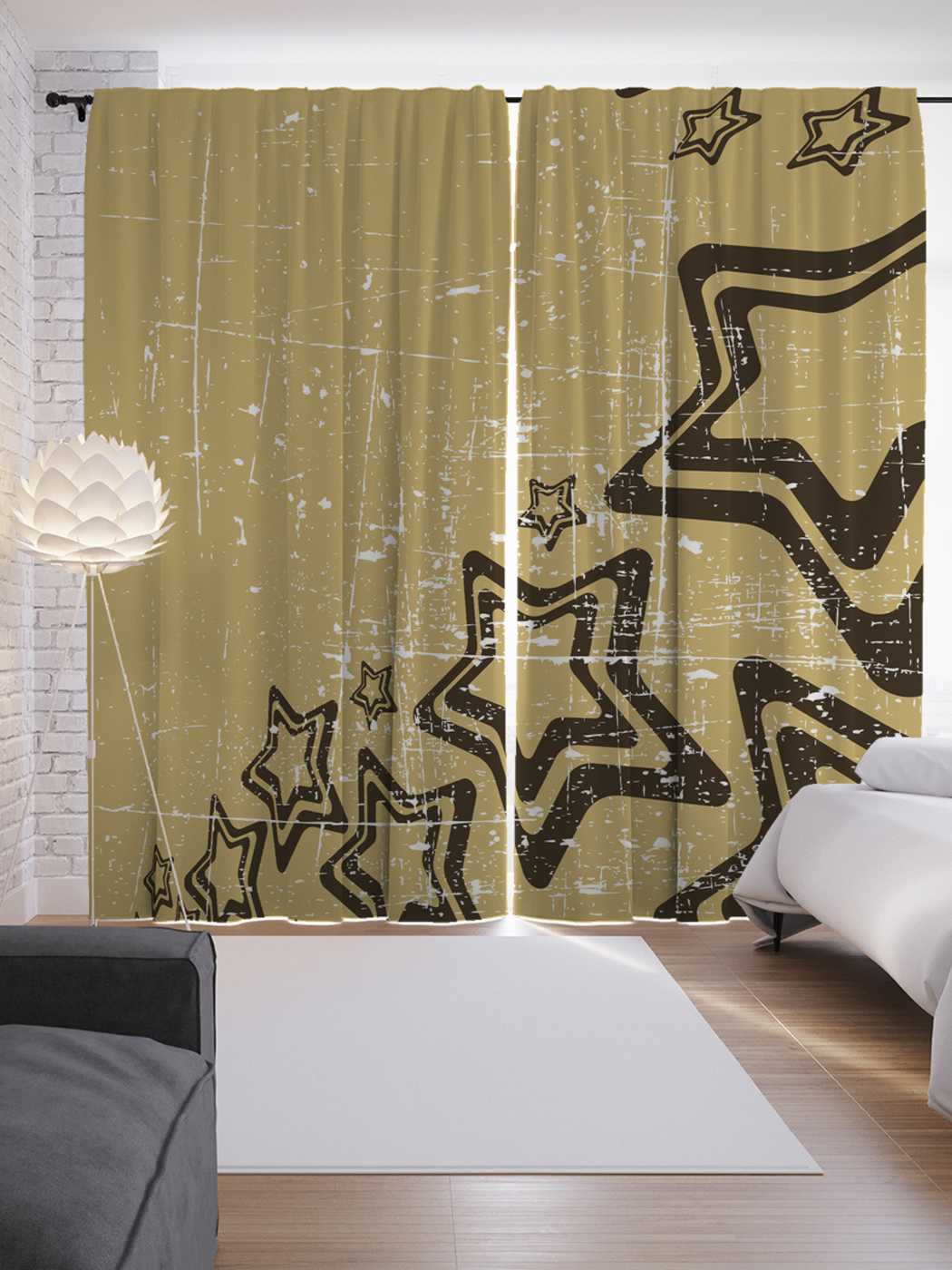 фото Шторы joyarty с фотопечатью "винтажные звезды" из сатена, 290х265 см