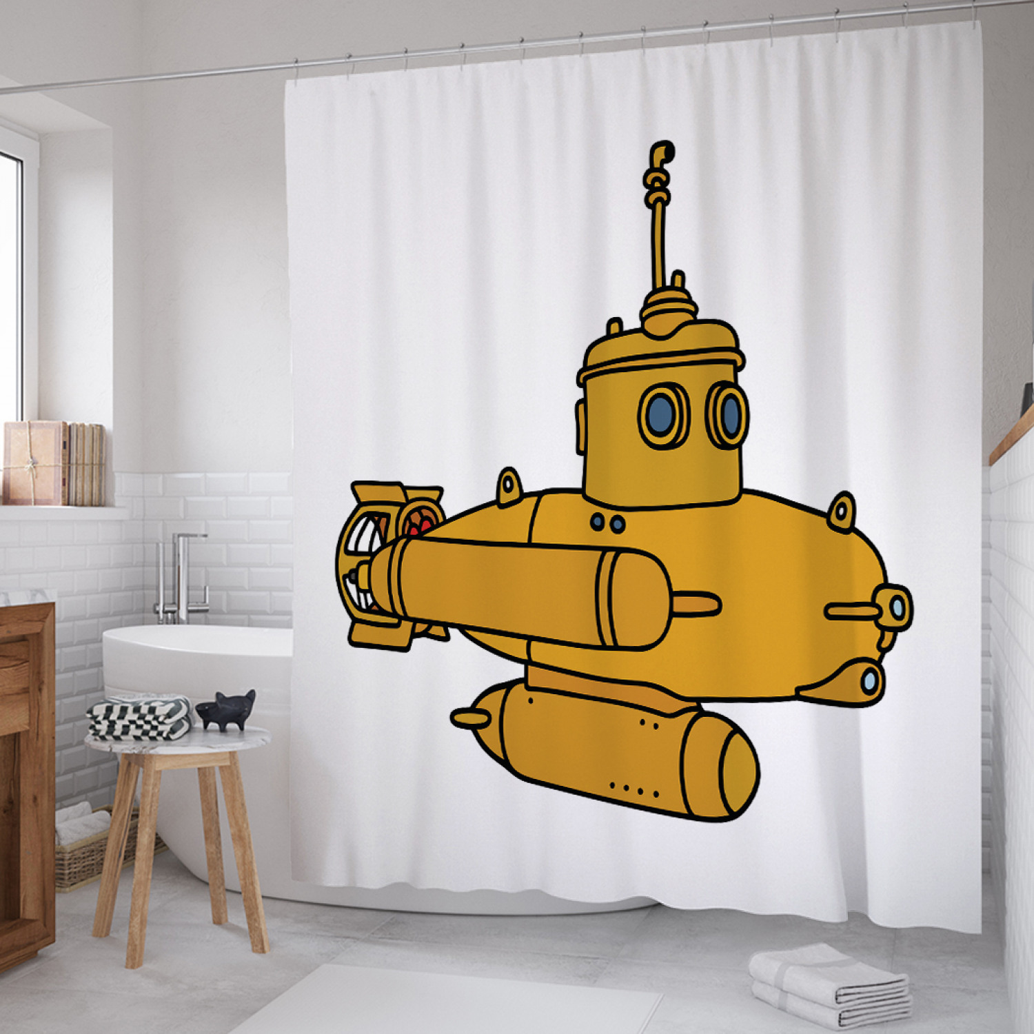 Штора для ванной JoyArty "Батискаф с торпедой" из сатена, 180х200 см с крючками, Белый, Батискаф с торпедой 
Штора для ванной JoyArty "Батискаф с торпедой" из сатена, 180х200 см с крючками, Белый, Батискаф с торпедой