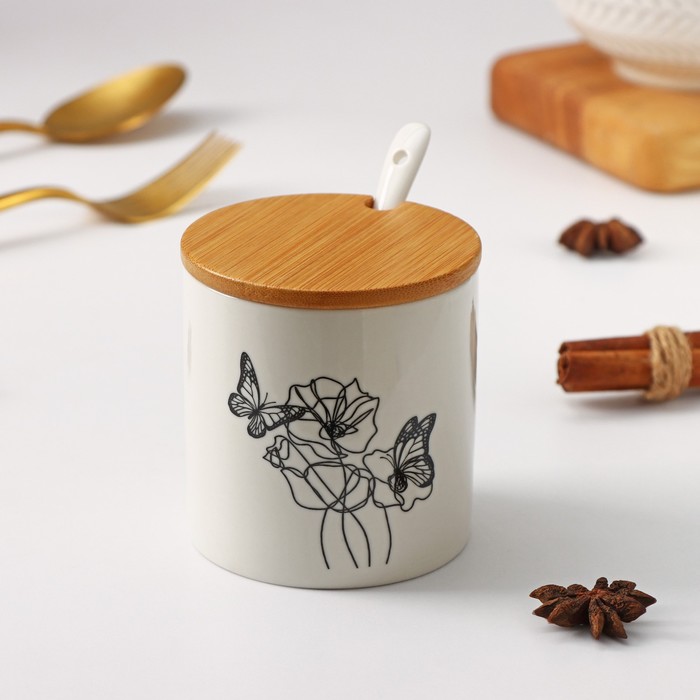 фото Банка для сыпучих продуктов доляна «эстет. маки», 240 мл, 8×8 см, с ложкой