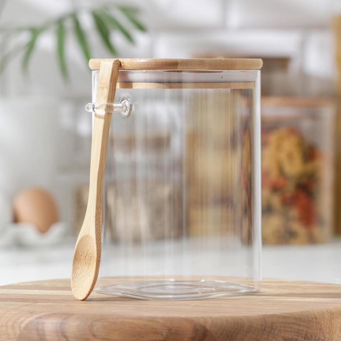 фото Банка для сыпучих продуктов «эко» с ложкой, 1,2 л, 11,5×10×16 см nobrand