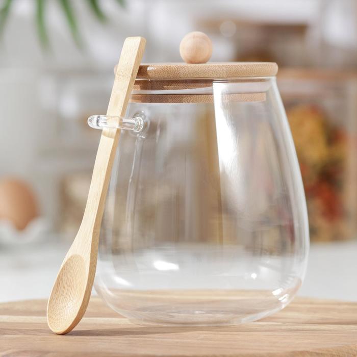 фото Банка для сыпучих продуктов «эко», 1 л, 11,5×11×16 см, с ложкой nobrand