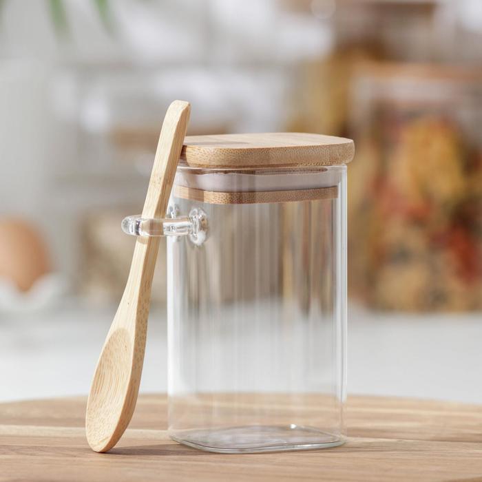 фото Банка для сыпучих продуктов «эко» с ложкой, 280 мл, 8×6×10,5 см nobrand