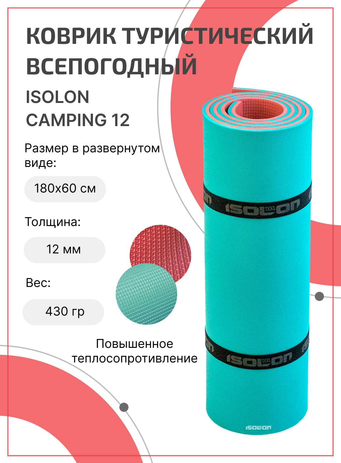Коврик для активного отдыха и спорта Isolon Camping 12 мм, 180х60 см бирюзовый/бордо, Красный;голубой, Camping12
Коврик для активного отдыха и спорта Isolon Camping 12 мм, 180х60 см бирюзовый/бордо, Красный;голубой, Camping12