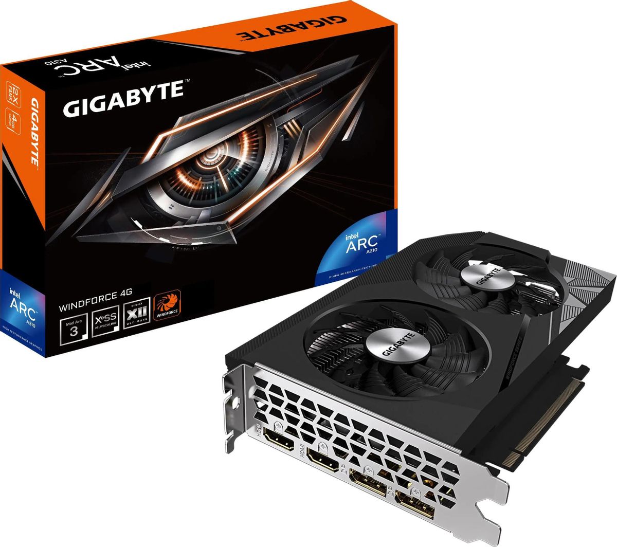 Видеокарта GIGABYTE Intel Arc A310 WINDFORCE (GV-IA310WF2-4GD), Черный, Intel Arc A310 WINDFORCE
Видеокарта GIGABYTE Intel Arc A310 WINDFORCE (GV-IA310WF2-4GD), Черный, Intel Arc A310 WINDFORCE