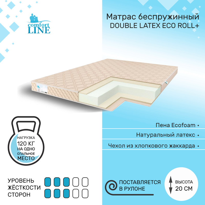 Матрас беспружинный Comfort Line Double Latex Eco Roll+ 70х190, высота 20 см, Double Latex Eco Roll+
Матрас беспружинный Comfort Line Double Latex Eco Roll+ 70х190, высота 20 см, Double Latex Eco Roll+