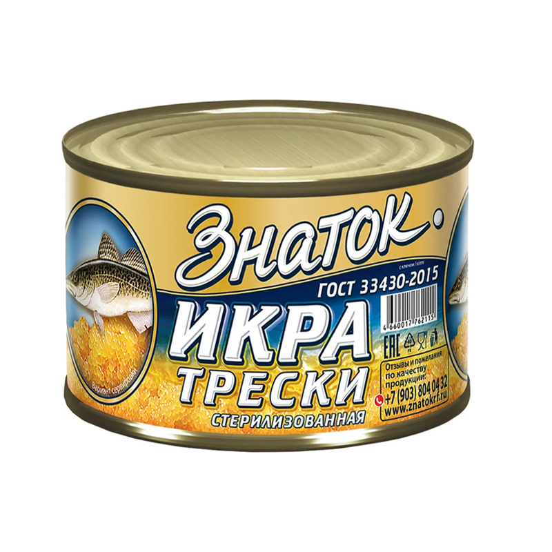 Икра трески Знаток стерилизованная 220 г 
Икра трески Знаток стерилизованная 220 г