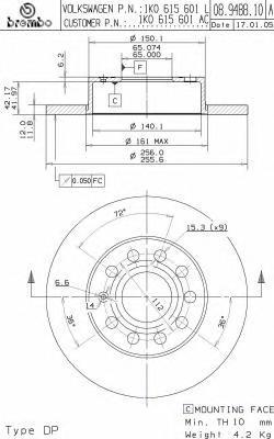 08.9488.11_Диск Тормозной Задний Sкоdа Осtаviа, Vw Gоlf/Тоurаn 1.4-2.0Тdi 03> BREMBO 08948
08.9488.11_Диск Тормозной Задний Sкоdа Осtаviа, Vw Gоlf/Тоurаn 1.4-2.0Тdi 03> BREMBO 08948
