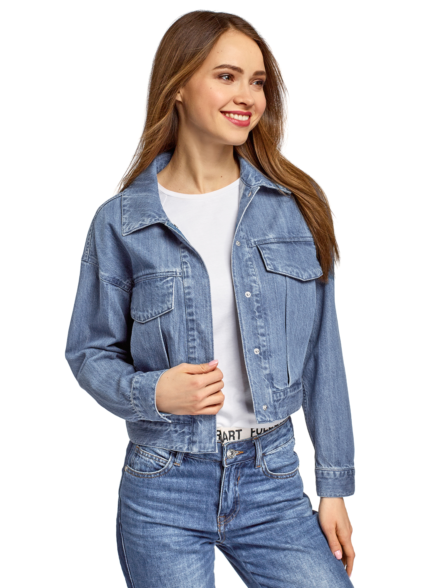 фото Джинсовая куртка женская oodji 11109040 синяя 38/170