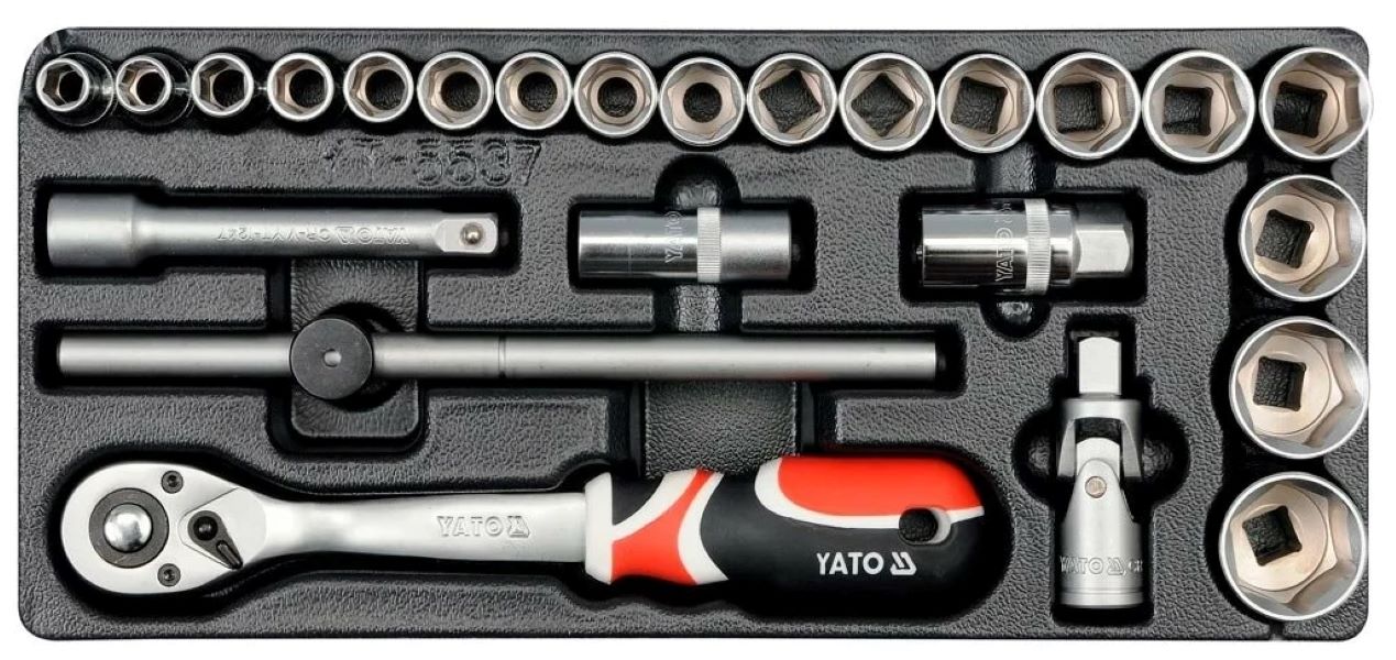 YATO YT-5537 Набор инструментов ЛОЖЕМЕНТ, 24пр: головки, трещотка, удлинитель, вороток, ка
YATO YT-5537 Набор инструментов ЛОЖЕМЕНТ, 24пр: головки, трещотка, удлинитель, вороток, ка
