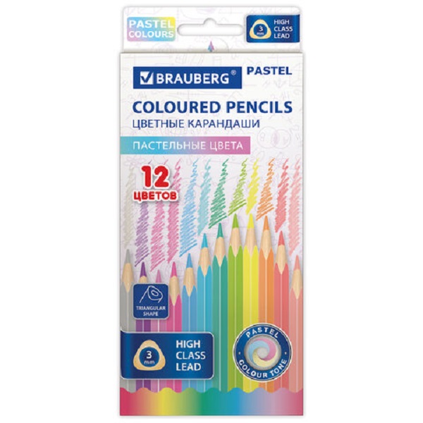 Карандаши цветные Brauberg Pastel, 12 пастельных цветов, трёхгранные, грифель 3 мм, Разноцветные, 181850
Карандаши цветные Brauberg Pastel, 12 пастельных цветов, трёхгранные, грифель 3 мм, Разноцветные, 181850