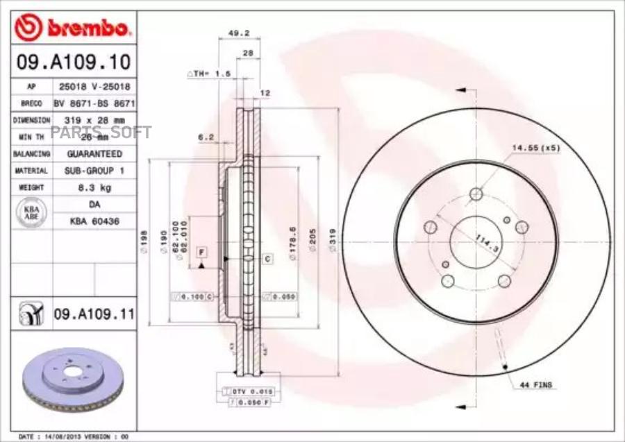 Тормозной диск brembo комплект 1 шт. 09A10911
Тормозной диск brembo комплект 1 шт. 09A10911