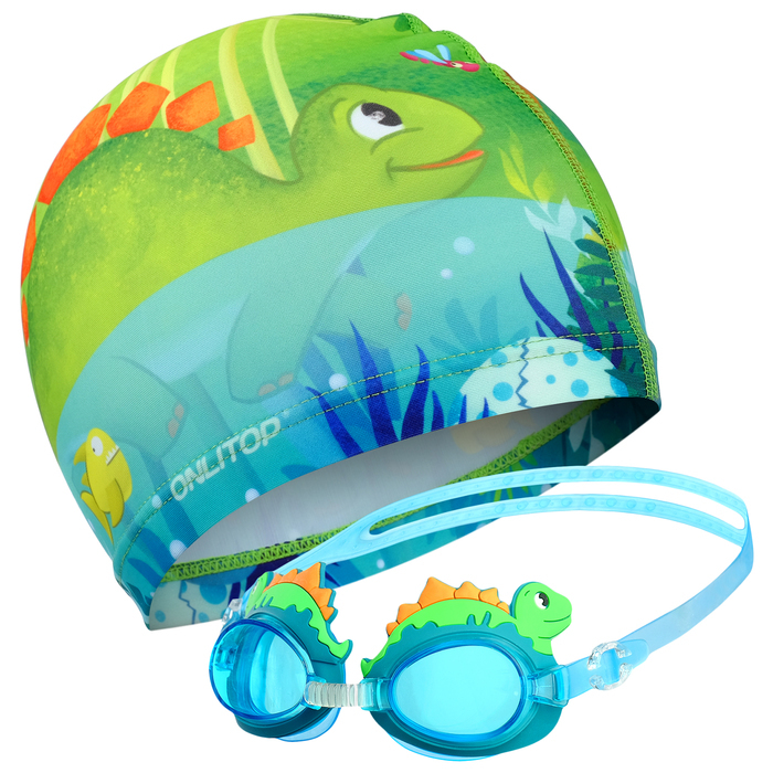 фото Набор детский «динозаврик», шапочка, очки для плавания, мешок onlitop