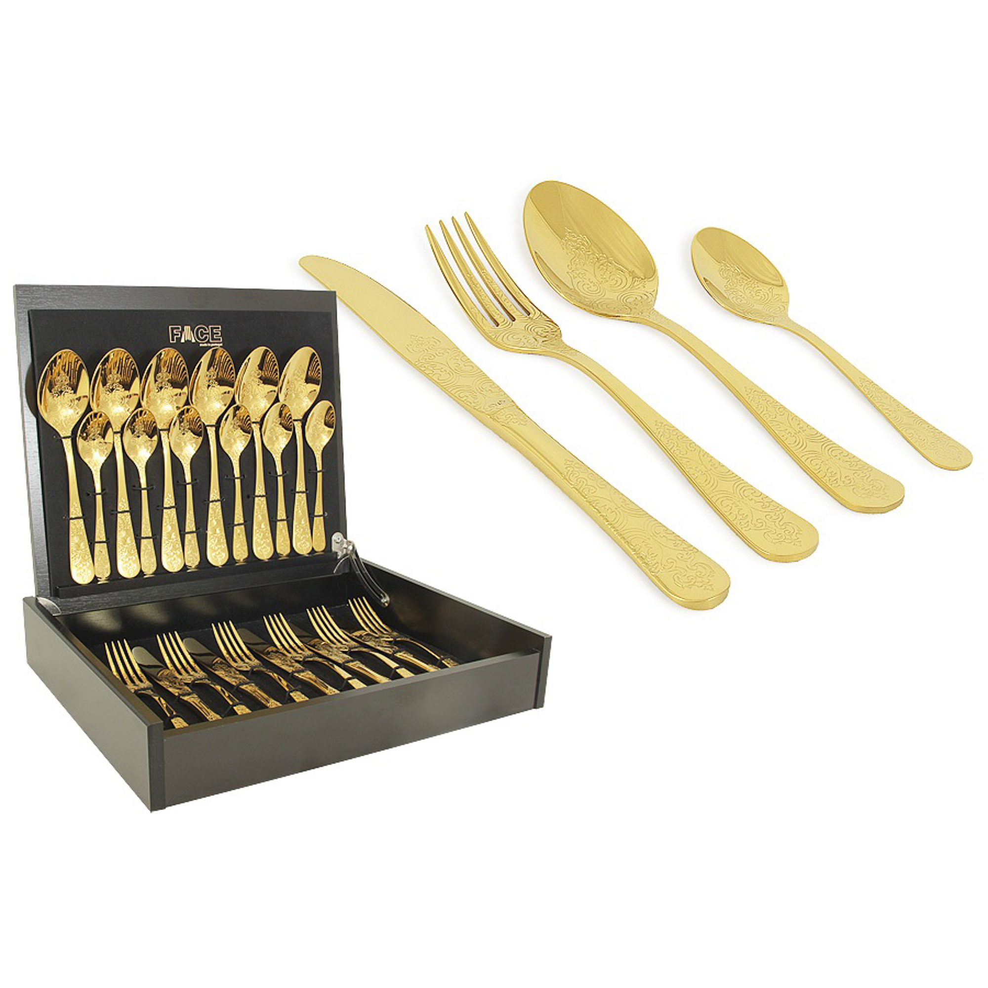 Набор столовых приборов Face Titanium gold 24 шт
Набор столовых приборов Face Titanium gold 24 шт