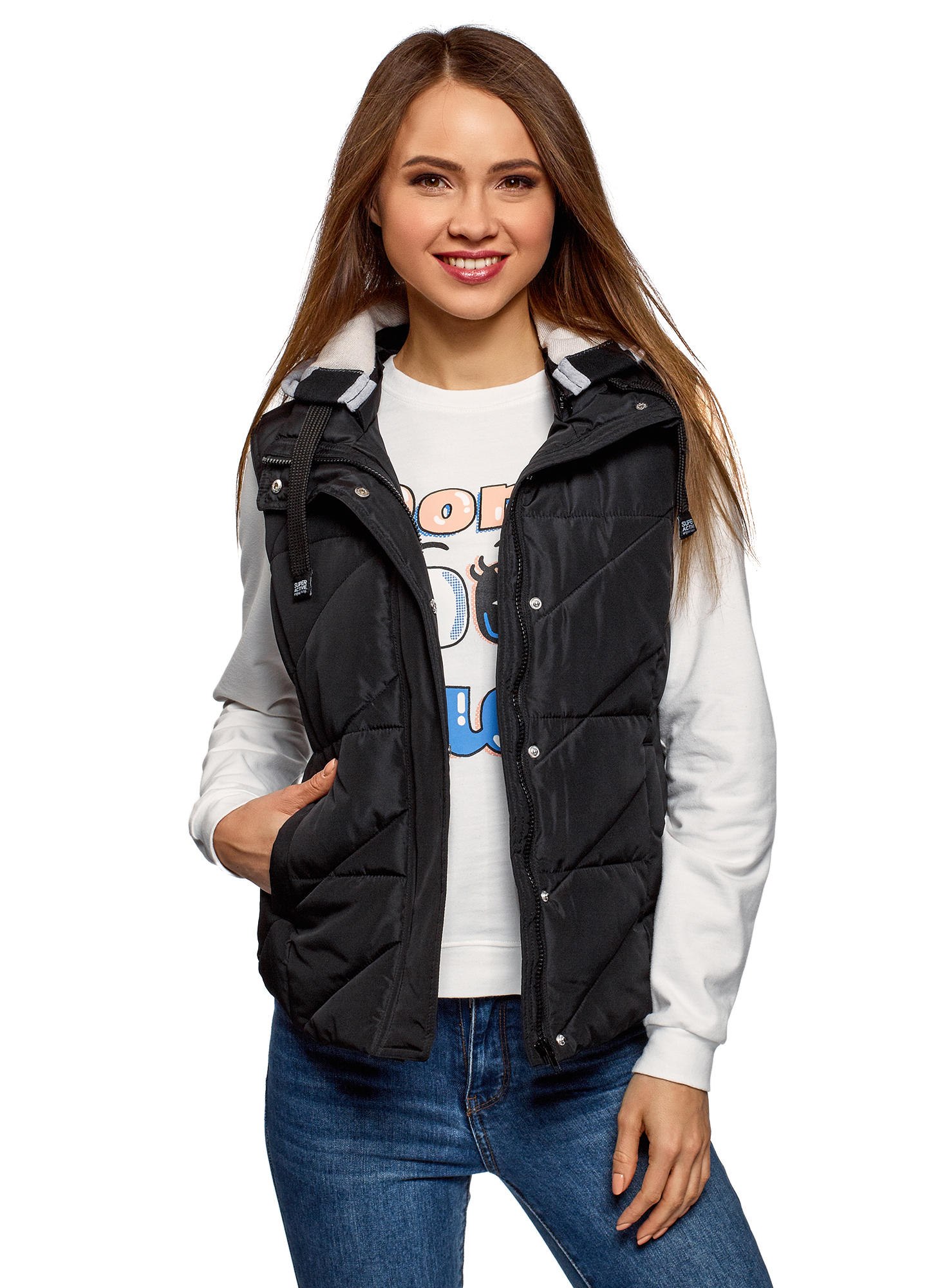 фото Утепленный жилет женский oodji 19400016-3b черный 44 eu