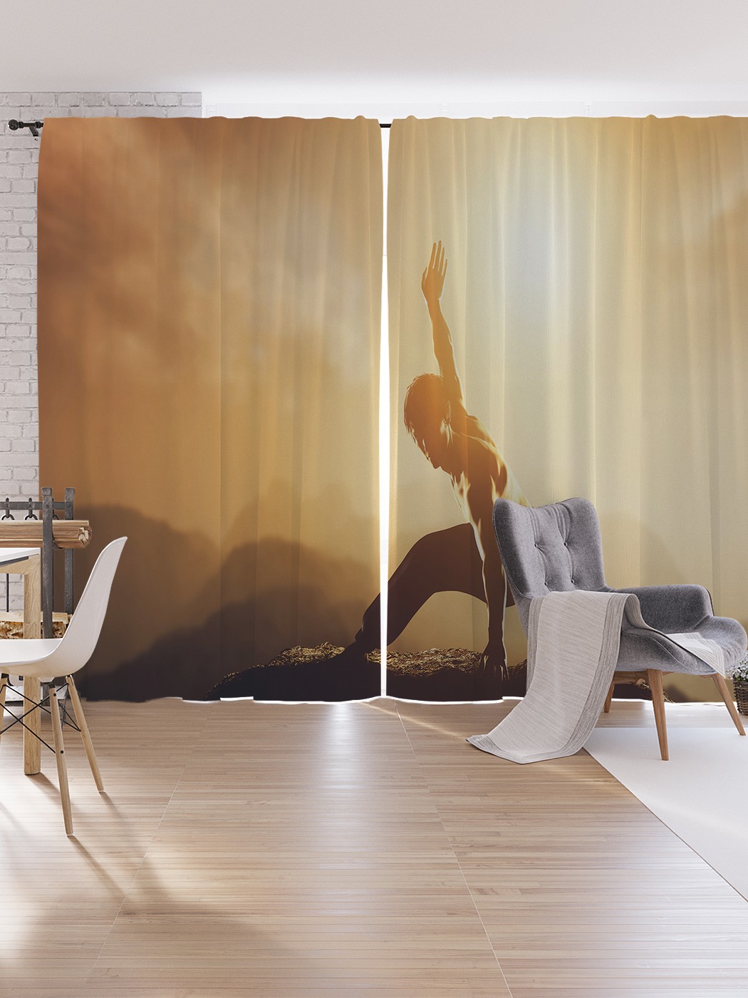 фото Шторы под лён joyarty "тренировка на вершине горы", серия oxford delux, 340х265 см