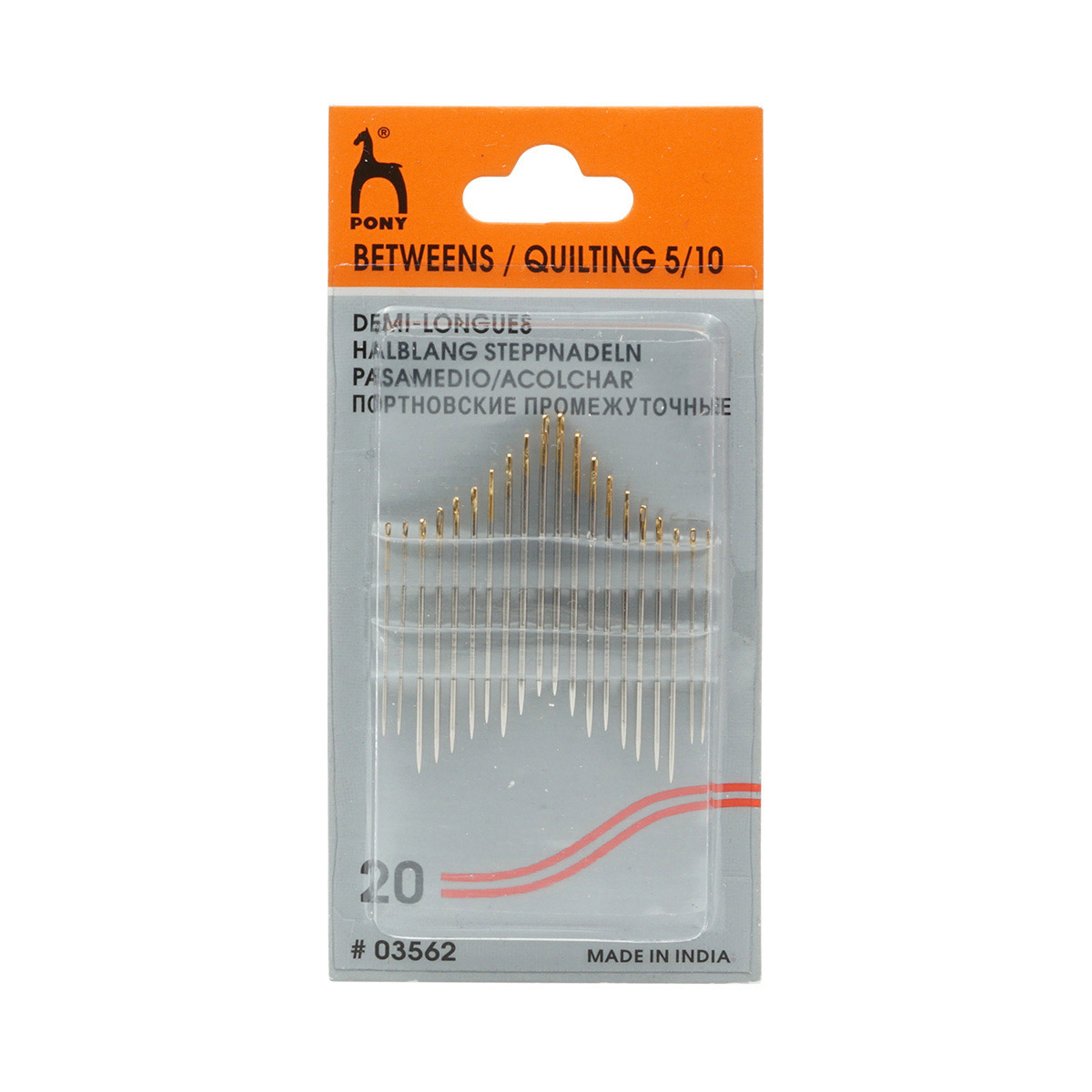 Иголки для шитья полудлинные с золотым ушком № 5-10, PONY Betweens/Quilting, 03562, 20 шт
Иголки для шитья полудлинные с золотым ушком № 5-10, PONY Betweens/Quilting, 03562, 20 шт