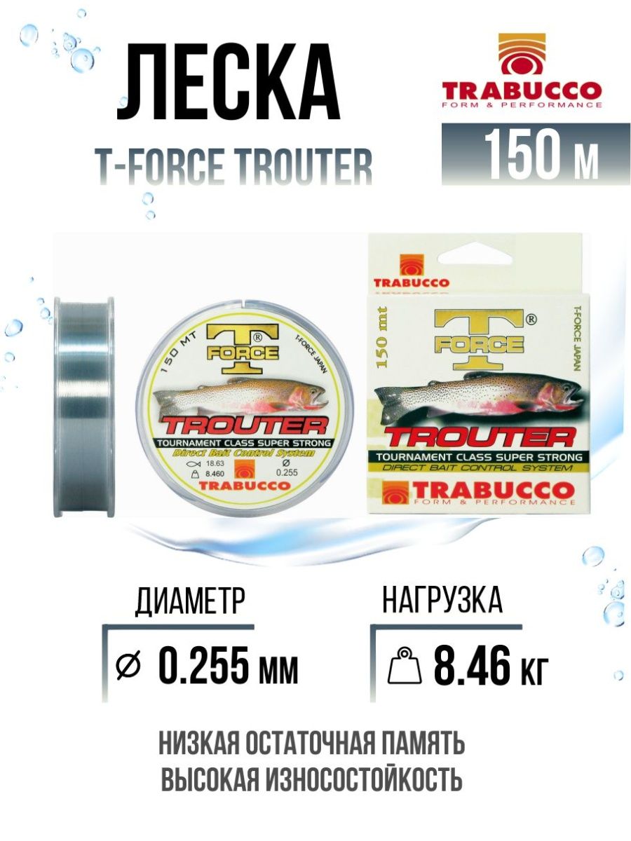 Монолеска Trabucco T-Force Trouter 150m Light Grey 0.255mm/8.46kg, T-Force Trouter
Монолеска Trabucco T-Force Trouter 150m Light Grey 0.255mm/8.46kg, T-Force Trouter