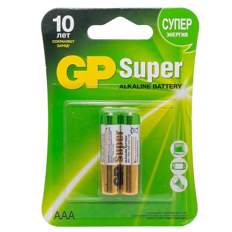 Батарейка GP Super AAA (LR03) 24A алкалиновая, BC2, комплект 10 батареек (5 упак. х 2шт.), 239284
Батарейка GP Super AAA (LR03) 24A алкалиновая, BC2, комплект 10 батареек (5 упак. х 2шт.), 239284