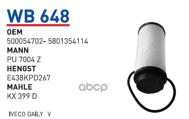 Фильтр топливный IVECO Daily 2011>MITSUBISHI Canter motDIESEL WUNDER FILTER WB648
Фильтр топливный IVECO Daily 2011>MITSUBISHI Canter motDIESEL WUNDER FILTER WB648