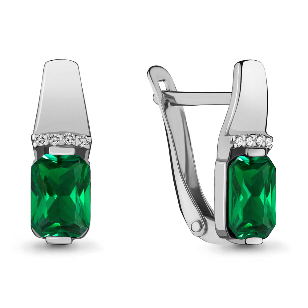 Серьги из серебра с изумрудом искусственным\фианитом Aquamarine Aquamarine 46840АГ_925_р, 46840АГ_925_р