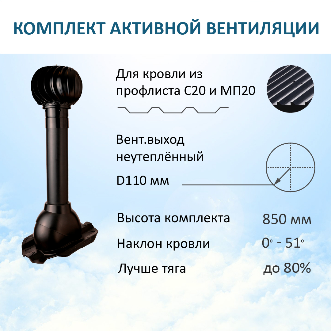 Комплект активной вентиляции:Турбодефлектор TD110,вент.выход 110, для профлиста МП20 и С20, Черный, K-VV110/PF20/TD110
Комплект активной вентиляции:Турбодефлектор TD110,вент.выход 110, для профлиста МП20 и С20, Черный, K-VV110/PF20/TD110