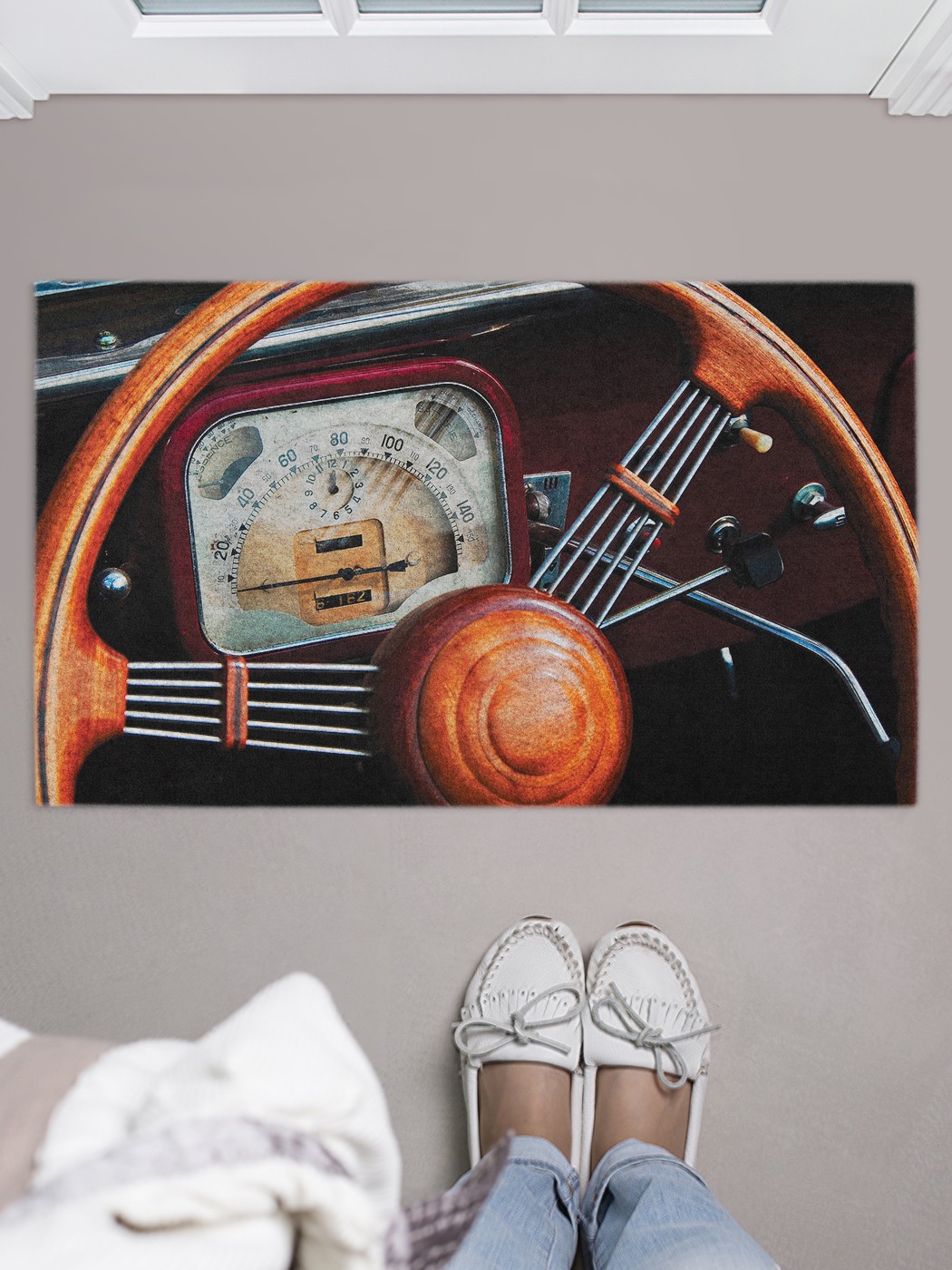фото Придверный коврик joyarty "ретро панель автомобиля" для обуви 75x45 см