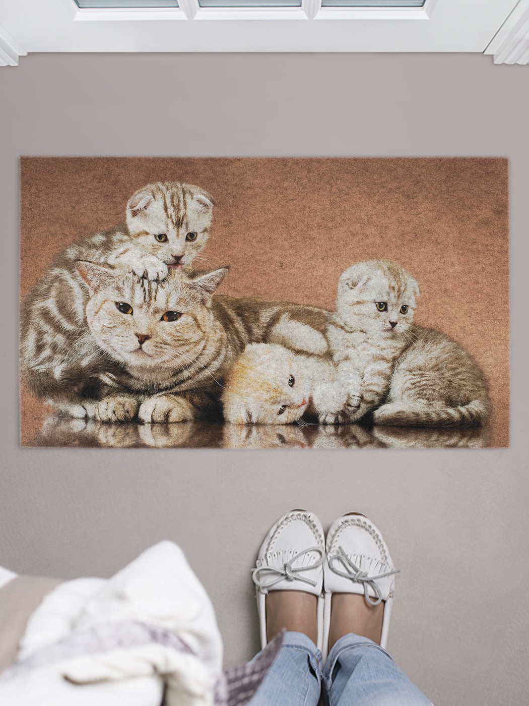 фото Придверный коврик joyarty "кошачья мама" для обуви 75x45 см