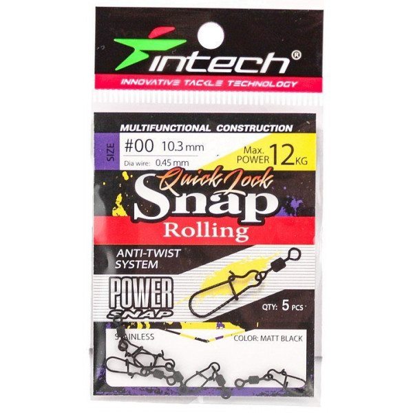 Вертлюг Intech с карабином Quick lock Snap Rolling Matt black #00 12кг (5 шт), Черный, Quick lock Snap Rolling
Вертлюг Intech с карабином Quick lock Snap Rolling Matt black #00 12кг (5 шт), Черный, Quick lock Snap Rolling
