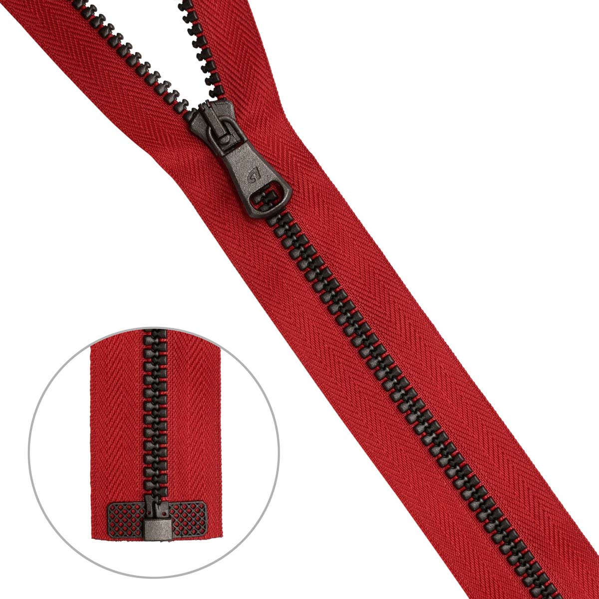 фото Молния трактор arta-f, тип 10 (6 мм) 1 замок, 80 см, noir (008 красный, 1000 брунит), 5 шт