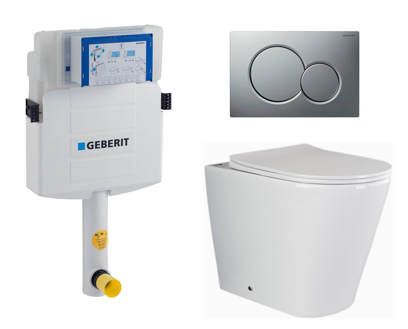 Комплект: смывной бачок Geberit Duofix + унитаз Highlight + кнопка матовый хром, 535664
Комплект: смывной бачок Geberit Duofix + унитаз Highlight + кнопка матовый хром, 535664