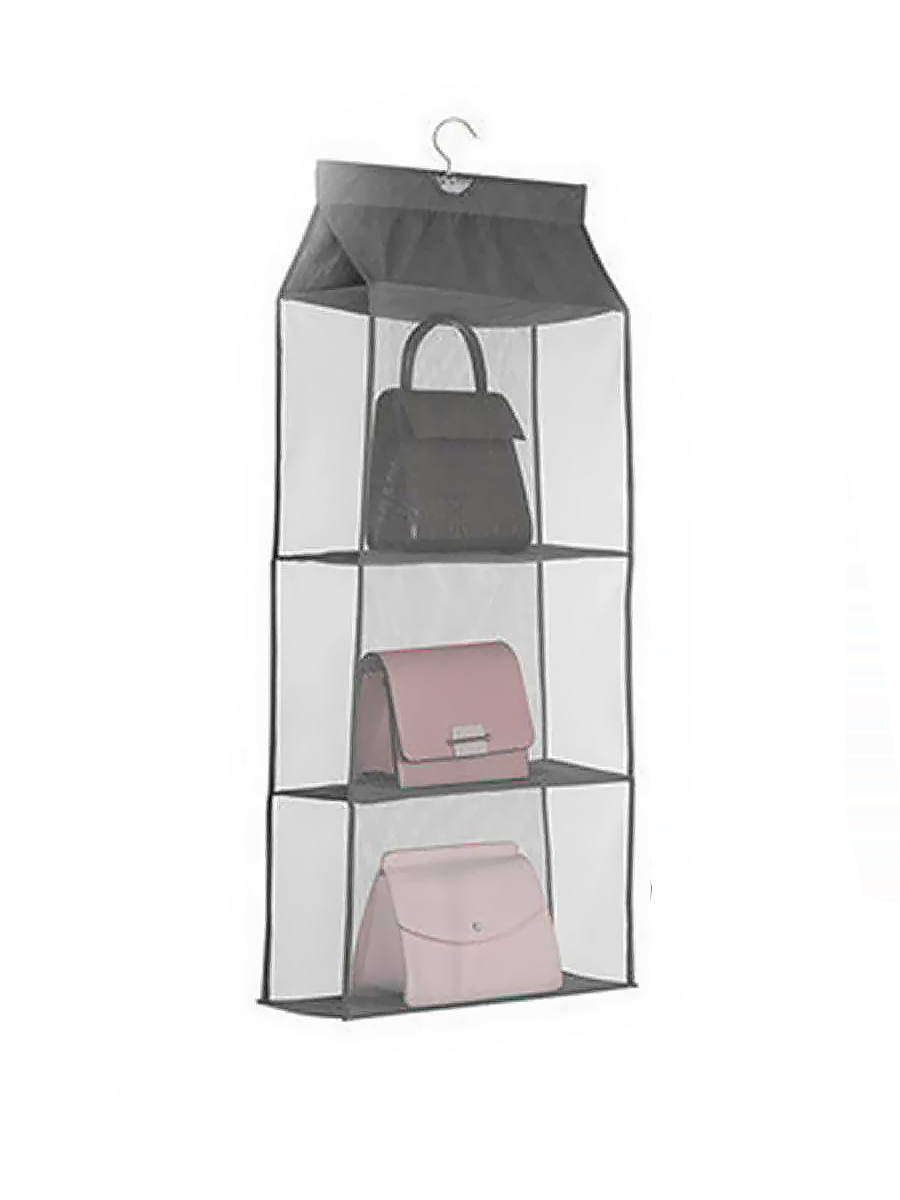 фото Органайзер подвесной urm для хранения сумок одежды и обуви в гардероб, 2 полки, серый