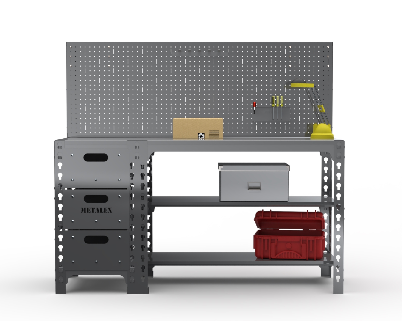 Стол металлический Metalex 112210 750х1600х400 с выдвижными ящиками и перфопанелью, серый
Стол металлический Metalex 112210 750х1600х400 с выдвижными ящиками и перфопанелью, серый