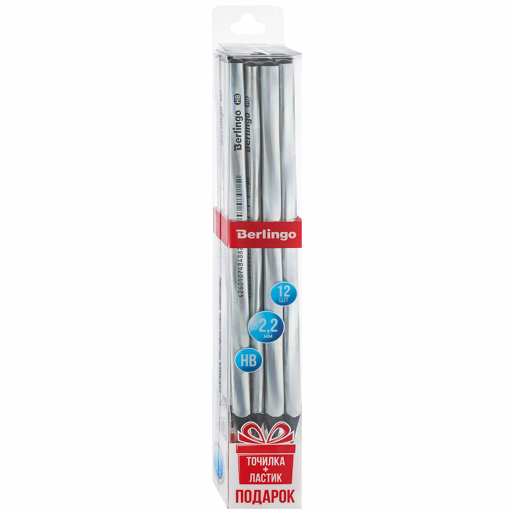 фото Карандаши чернографитные berlingo starlight hb заточенные с точилкой и ластиком 12 штук