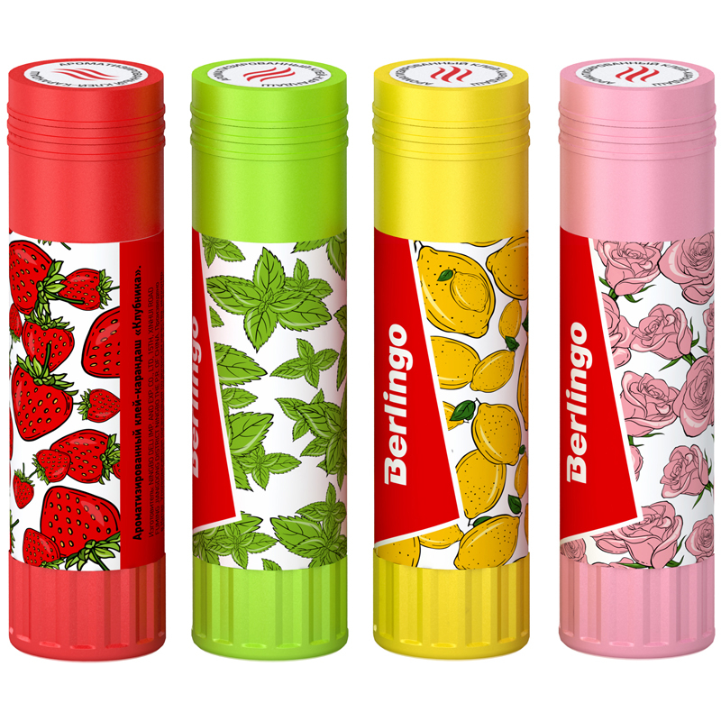 Клей-карандаш Berlingo Aroma, 21г, ароматизированный (мята, лимон, клубника, роза), ПВП
Клей-карандаш Berlingo Aroma, 21г, ароматизированный (мята, лимон, клубника, роза), ПВП