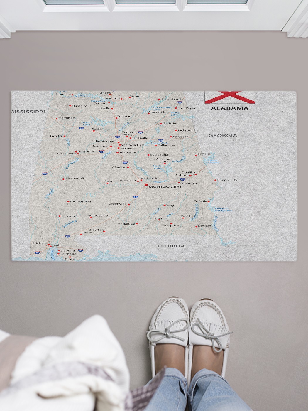 фото Придверный коврик joyarty "карта штат алабама" для обуви 75x45 см