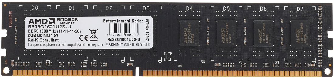 Оперативная память AMD Radeon DDR3 1x8Gb, 1600MHz (R538G1601U2S), Radeon R5 Entertainment
Оперативная память AMD Radeon DDR3 1x8Gb, 1600MHz (R538G1601U2S), Radeon R5 Entertainment