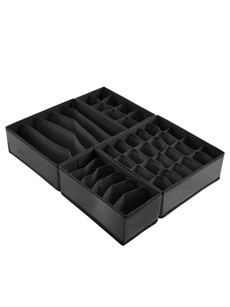 фото Набор органайзеров urm для хранения вещей и одежды с ячейками 4 шт, черный