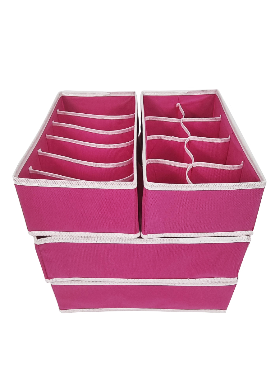фото Набор органайзеров для хранения вещей и одежды с ячейками urm малиновый 4 шт