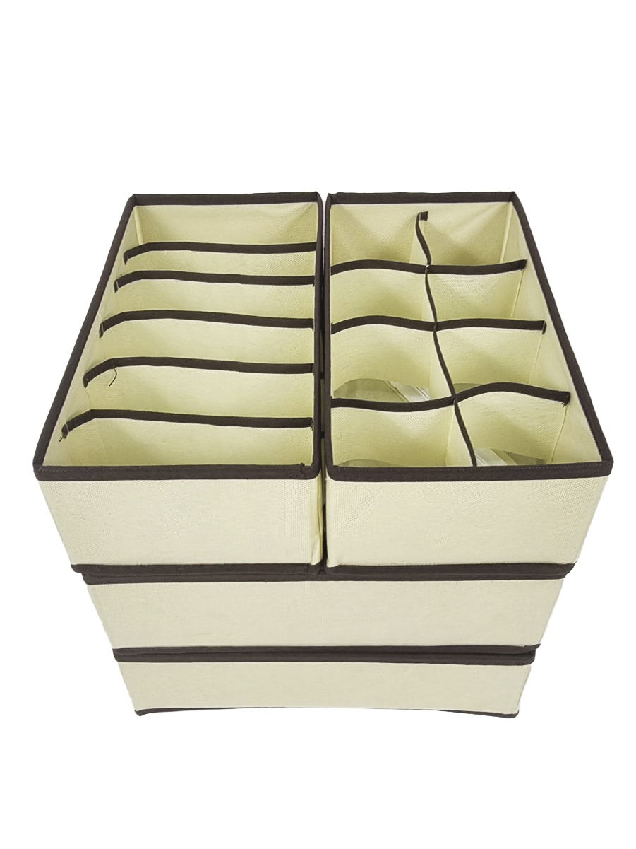 фото Набор органайзеров для хранения вещей и одежды с ячейками urm бежевый 4 шт