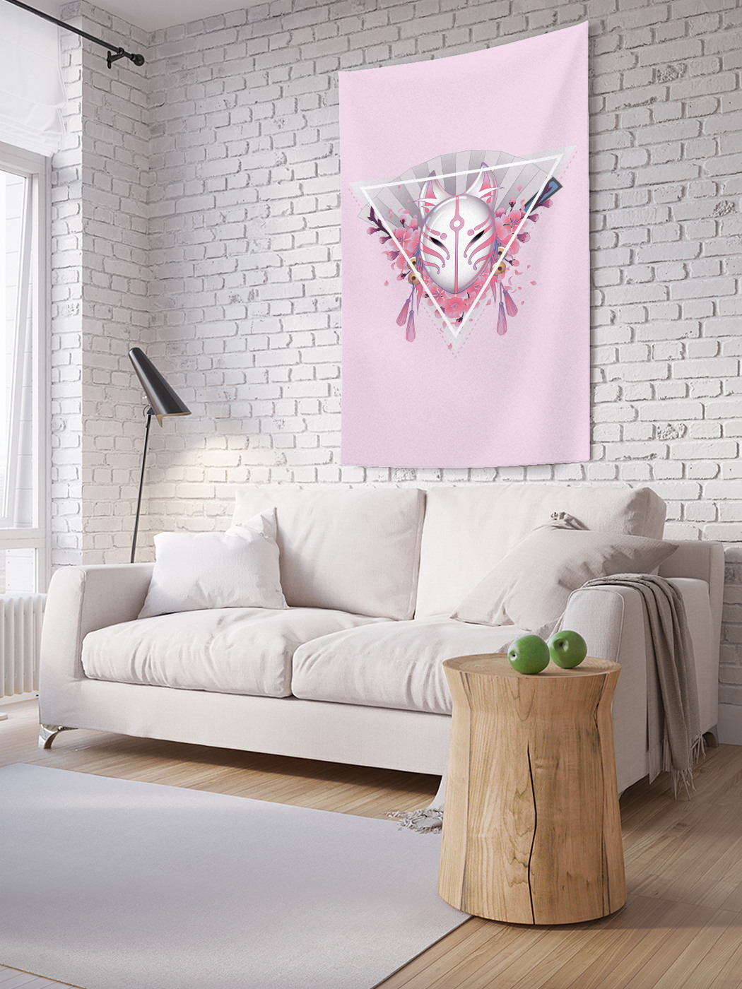 Вертикальное фотопанно на стену JoyArty Японская маска и веер 100x150 см, Японская маска и веер