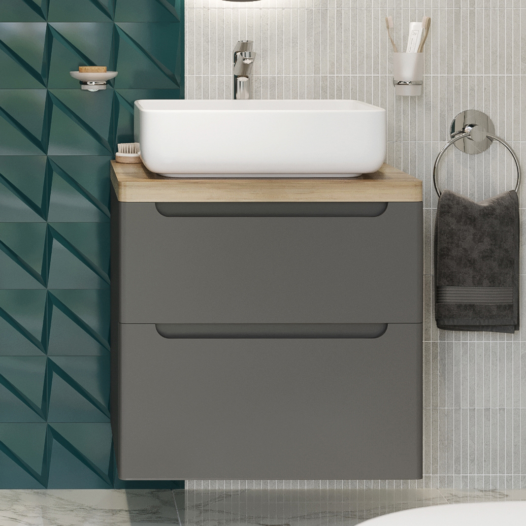 фото Тумба с раковиной stworki берген 60 серая со светлой столешницей, soul 1