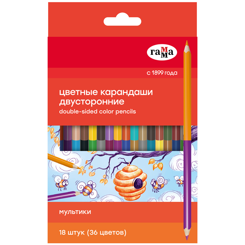 Карандаши цветные двусторонние Гамма Мультики, 18 шт, 36 цветов, заточенные, Разноцветные
Карандаши цветные двусторонние Гамма Мультики, 18 шт, 36 цветов, заточенные, Разноцветные